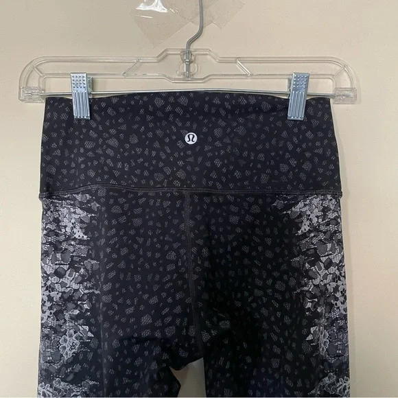 Lululemon Ice Gray Black Overlace Wunder Under High Rise 28" Tights Leggings - Picture 9 of 12
